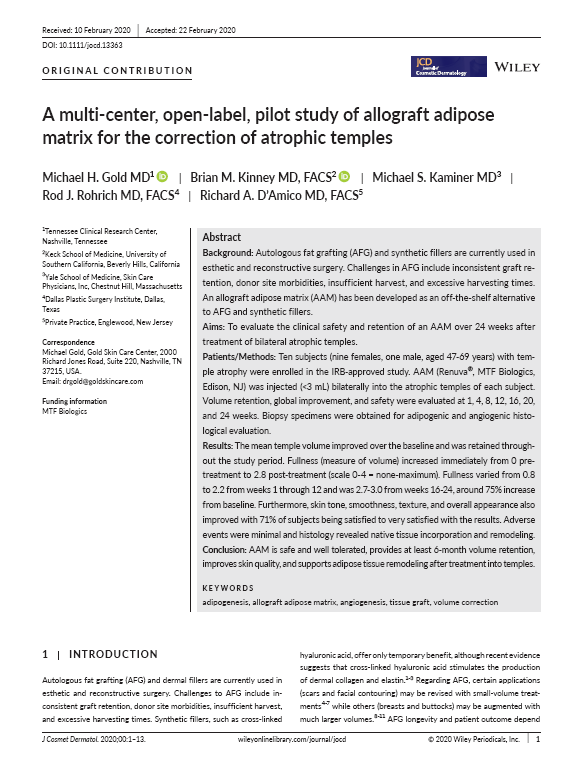 A multi-center, open-label, pilot study of allograft adipose matrix for the correction of atrophic temples