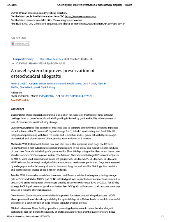 A novel system improves preservation of osteochondral allografts - PubMed