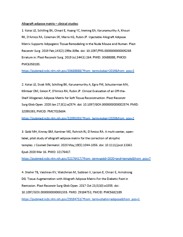 Allograft adipose matrix - clinical
