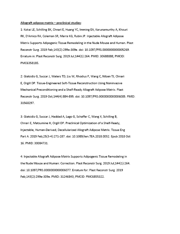Allograft adipose matrix - preclinical