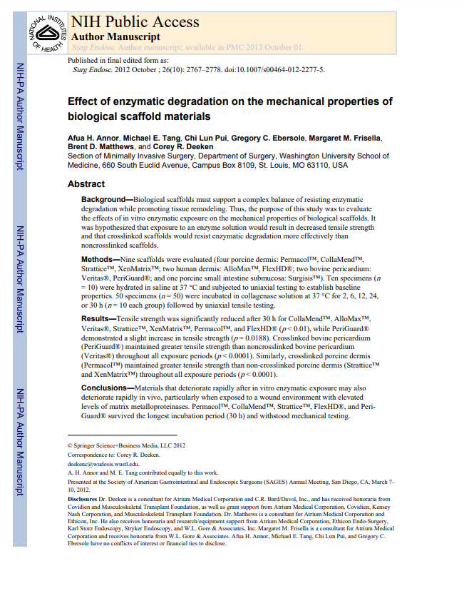 Annor et al 2012_Effect of Enzymatic Degradation on the Mechanical Properties of Biological Scaffold Materials