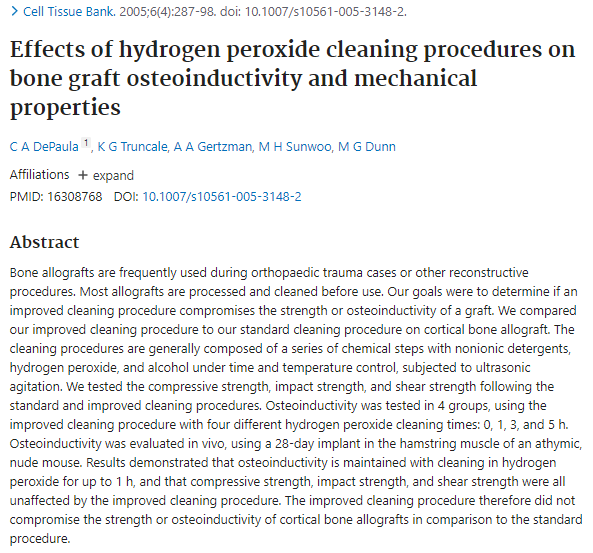 Effects of hydrogen peroxide cleaning procedures on bone graft osteoinductivity and mechanical properties