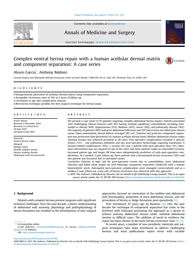 Garcia 2015_Complex Ventral Hernia Repair With a Human Acellular Dermal Matrix and Component Separation-A Case Series