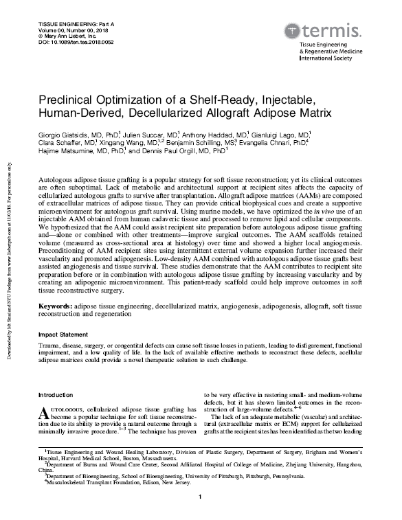 Preclinical Optimization of a Shelf-Ready, Injectable, Human-Derived, Decellularized Allograft Adipose Matrix