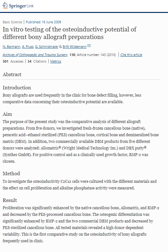 In vitro testing of the osteoinductive potential of different bony allograft preparations _ SpringerLink