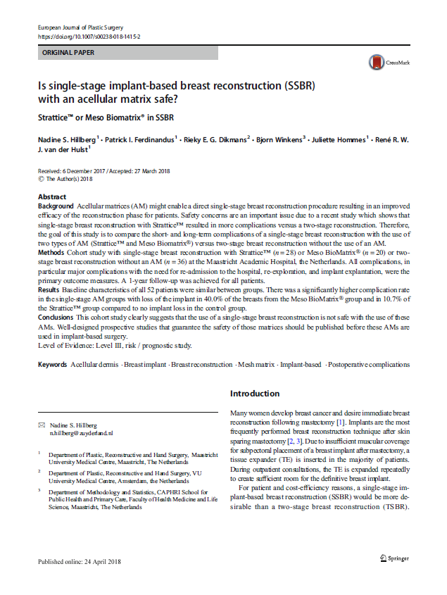 Is single-stage implant-based breast reconstruction (SSBR) with an acellular matrix safe?