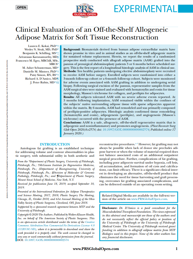 Kokai 2020_Clinical evaluation of an off-the-shelf allogeneic adipose matrix