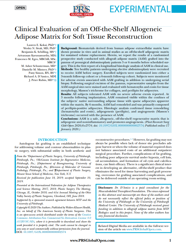 Kokai et al 2020_Clinical Evaluation of an Off-the-Shelf Allogeneic Adipose Matrix for Soft Tissue Reconstruction