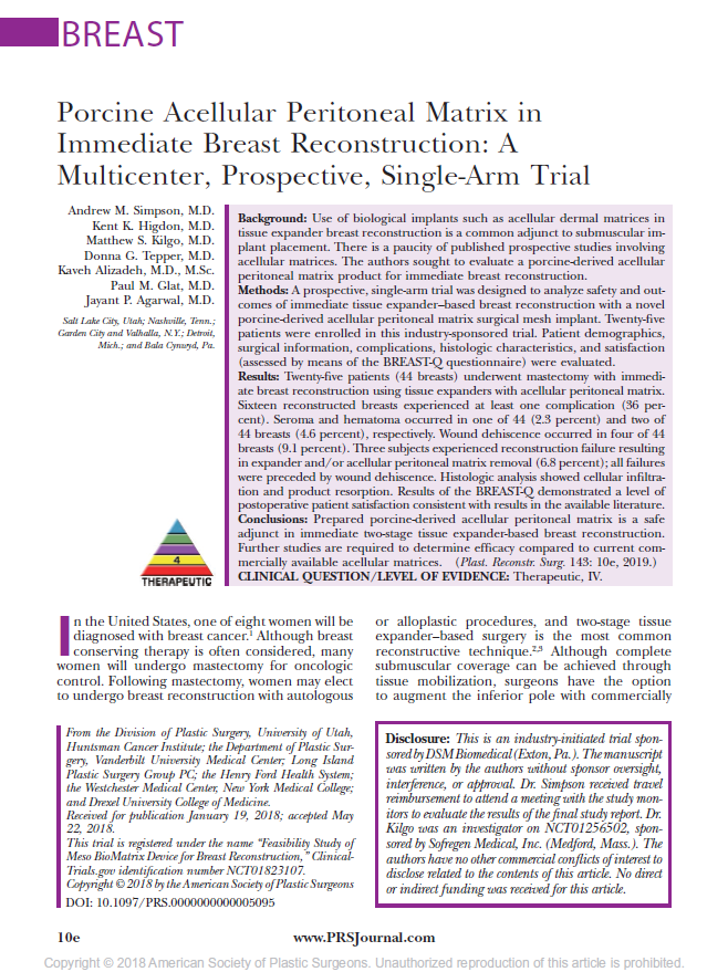 Porcine Acellular Peritoneal Matrix in Immediate Breast Reconstruction: A Multicenter, Prospective, Single-Arm Trial