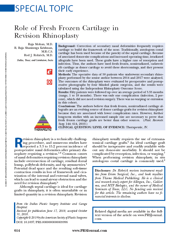Mohan et al 2019_Role of Fresh Frozen Cartilage in Revision  Rhinoplasty