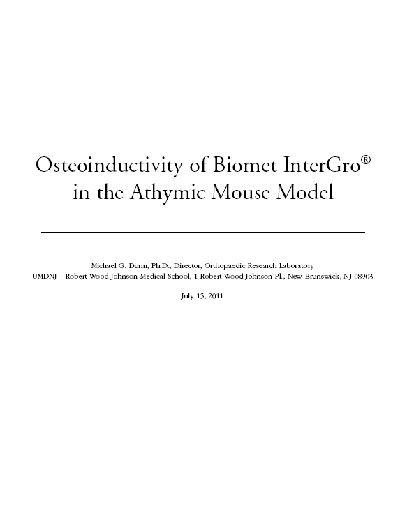 Osteoinductivity of Biomet InterGro in the Athymic Mouse Model