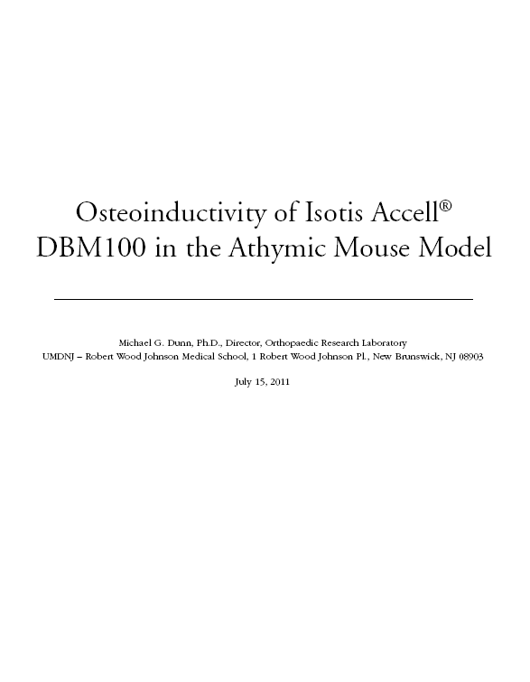 Osteoinductivity of Isotis Accell DBM100 in the Athymic Mouse Model