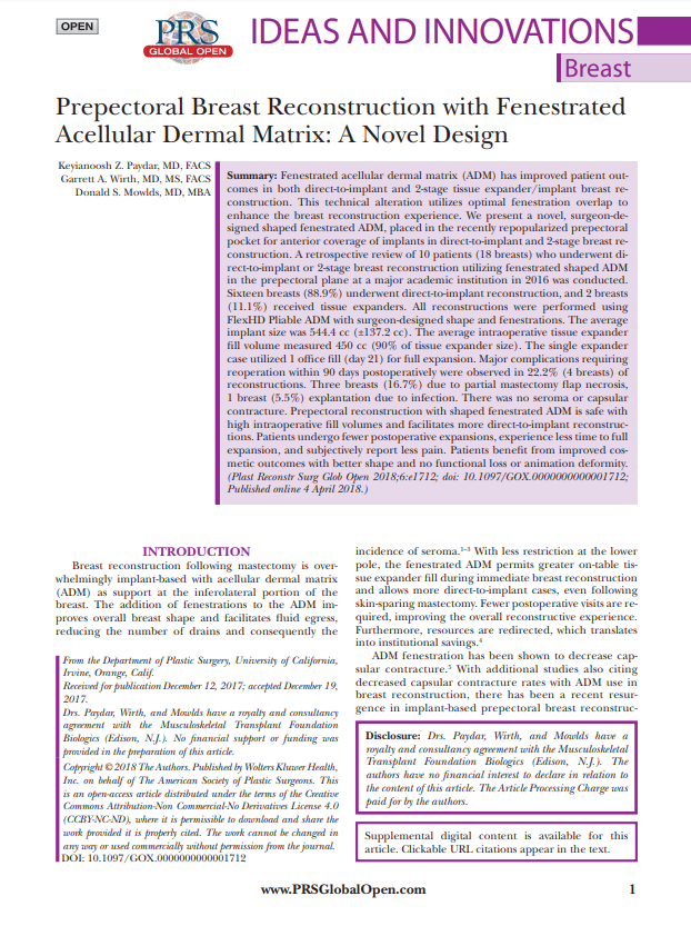 Paydar et al 2018_Prepectoral Breast Reconstruction With Fenestrated Acellular Dermal Matrix-A Novel Design