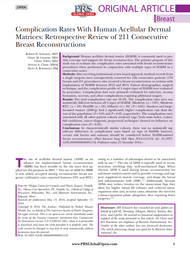 Schnarrs et al 2016_Complication Rates With Human Acellular Dermal Matrices-Retrospective Review of 211 Consecutive Breast Reconstructions