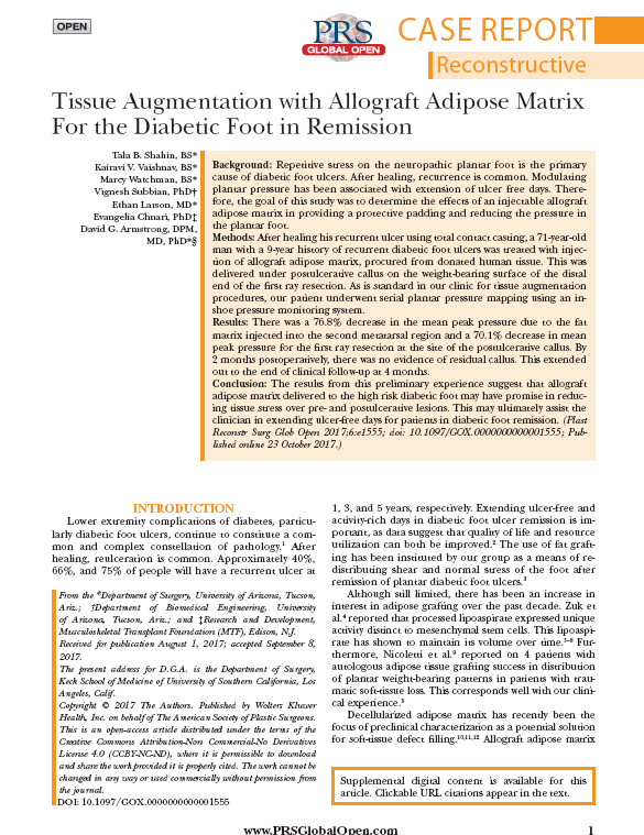 Shahin et al 2017_Tissue Augmentation With Allograft Adipose Matrix For the Diabetic Foot in Remission