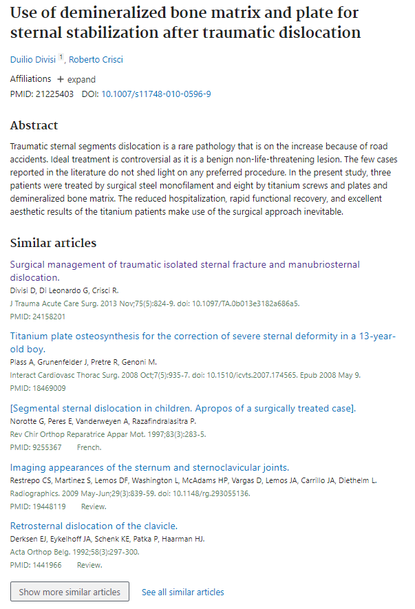 Use of demineralized bone matrix and plate for sternal stabilization after traumatic dislocation - PubMed