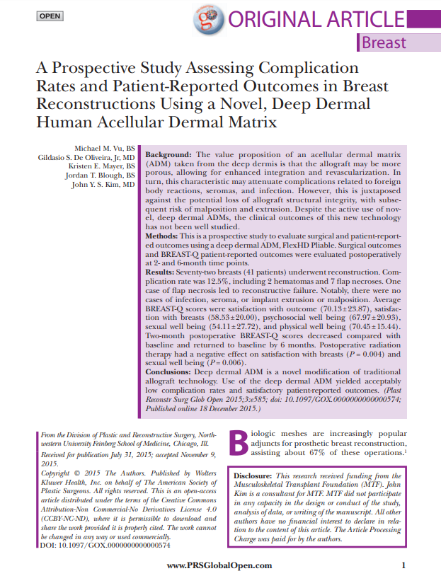 Vu Kim et al 2015_Prospective study for complication rates of deep reticular ADM in breast reconstruction
